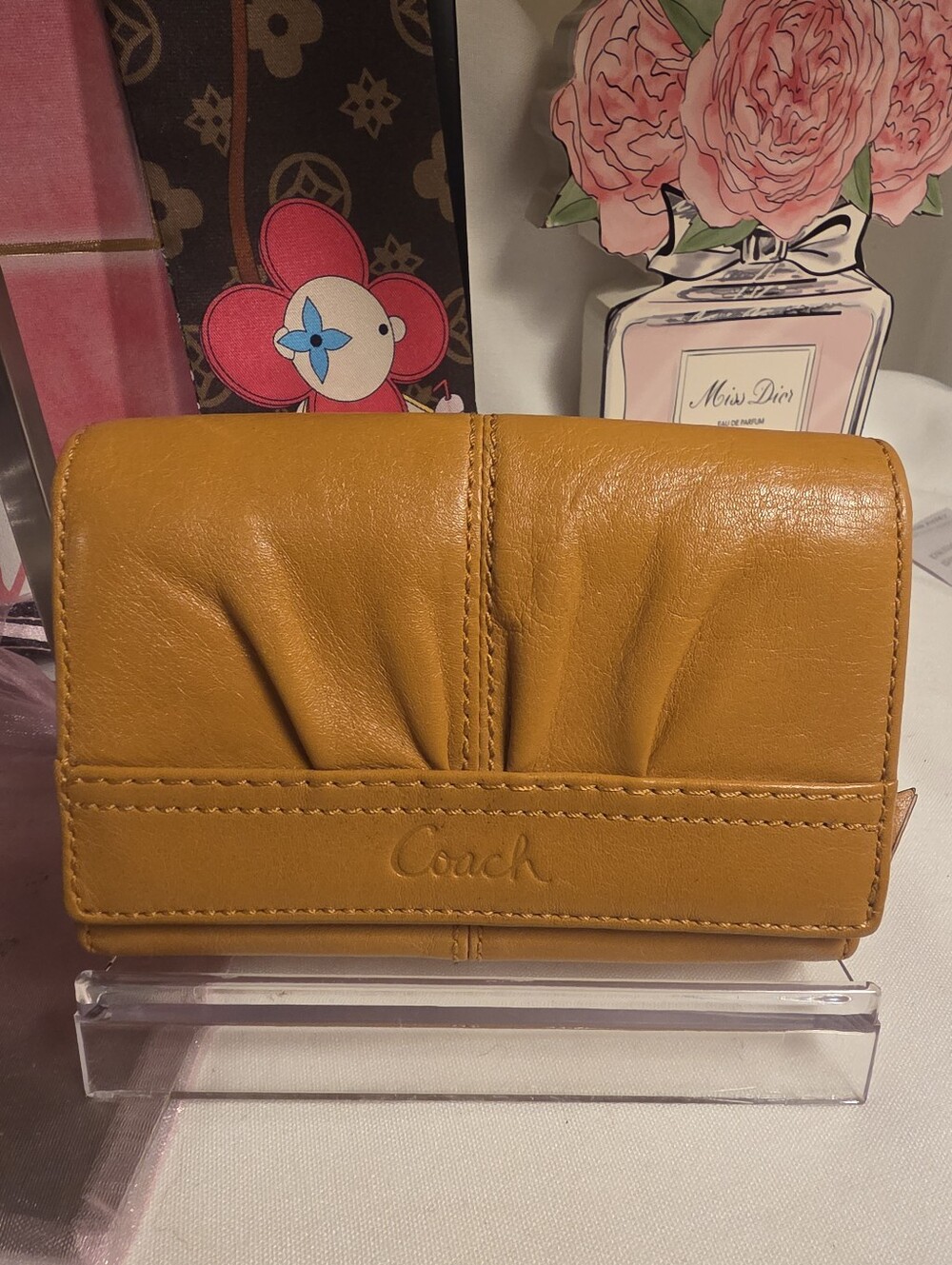 Coach Mustard Yellow Leather Trifold Wallet - Picture 10 of 14